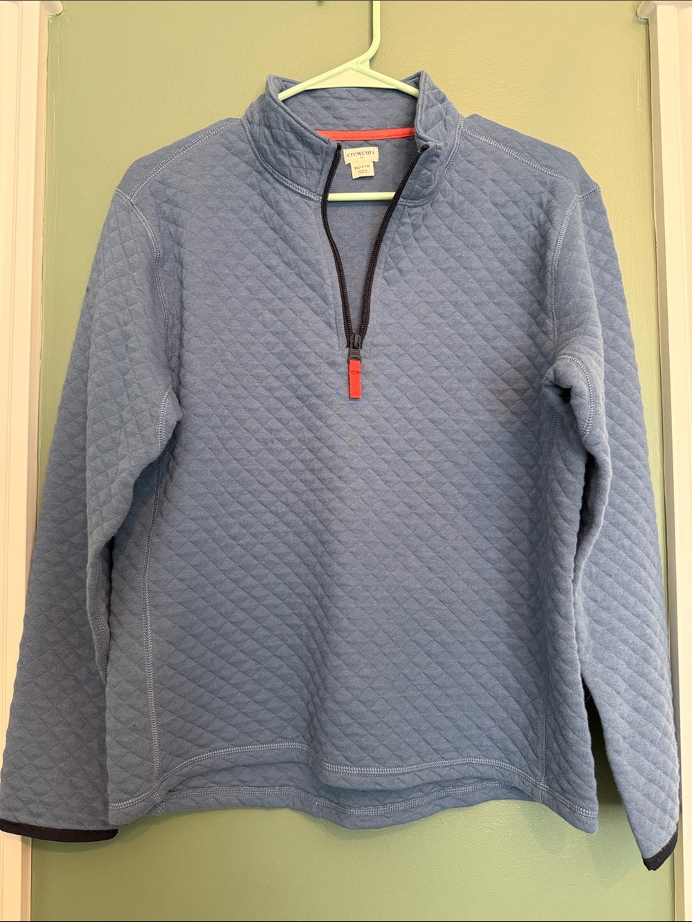 Crewcuts Quilted Light Blue Half-Zip Sweater with Red Zip Pull